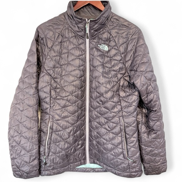 ✨The North Face ThermoBall Quilted Jacket Gray Women’s Aqua Logo M Medium F14✨ - Picture 1 of 8